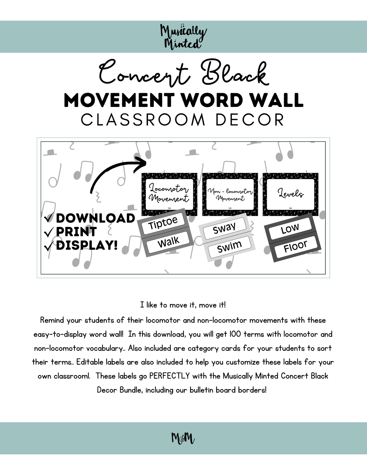 Concert Black: Movement Word Wall Cards DIGITAL DOWNLOAD