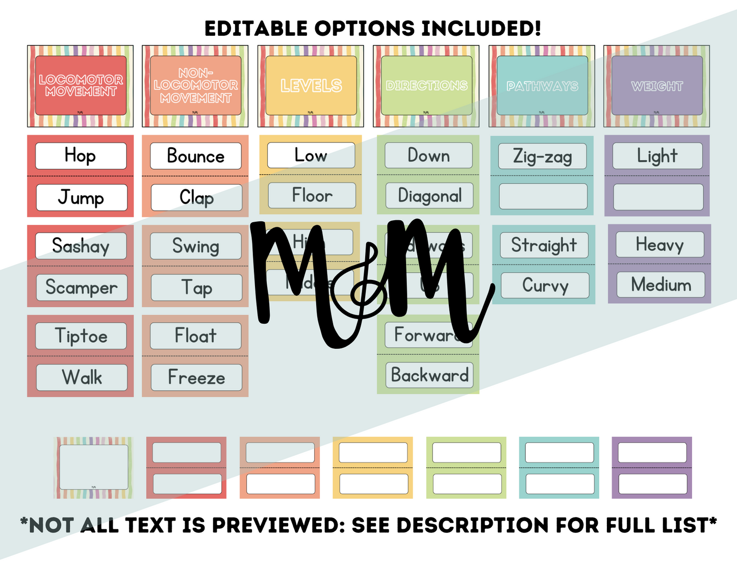 Rainbow Stripes: Movement Word Wall Cards DIGITAL DOWNLOAD