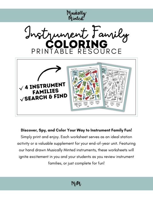 Instrument Family: iSpy Music Search and Color Music Classroom Printable DIGITAL DOWNLOAD