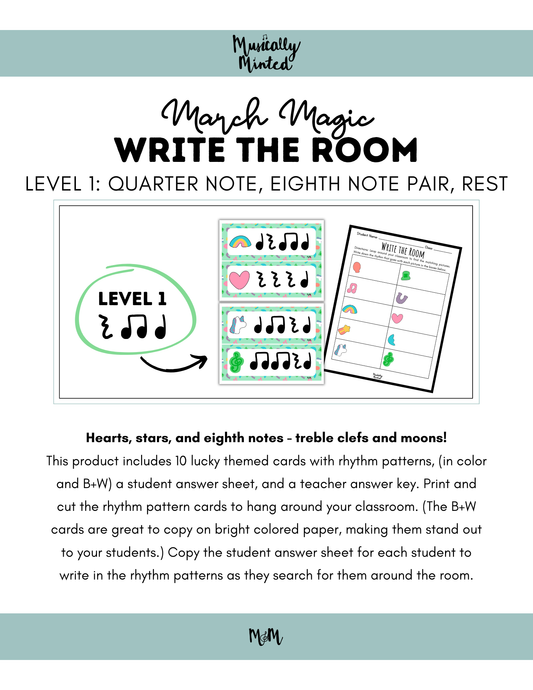 March Magic | Write the Room | Level 1 | St. Patricks Day Rhythm Activity DIGITAL DOWNLOAD