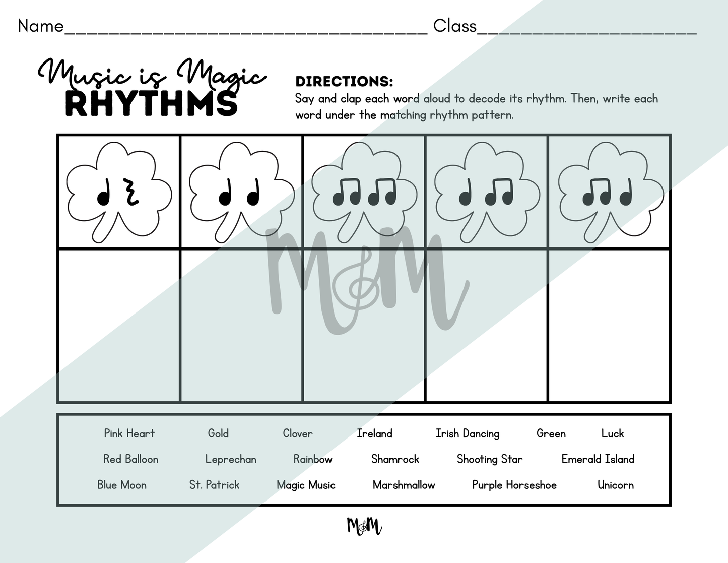 Music is Magic| Music Bulletin Board and St. Patrick's Day Rhythm Activity DIGITAL DOWNLOAD (Copy)