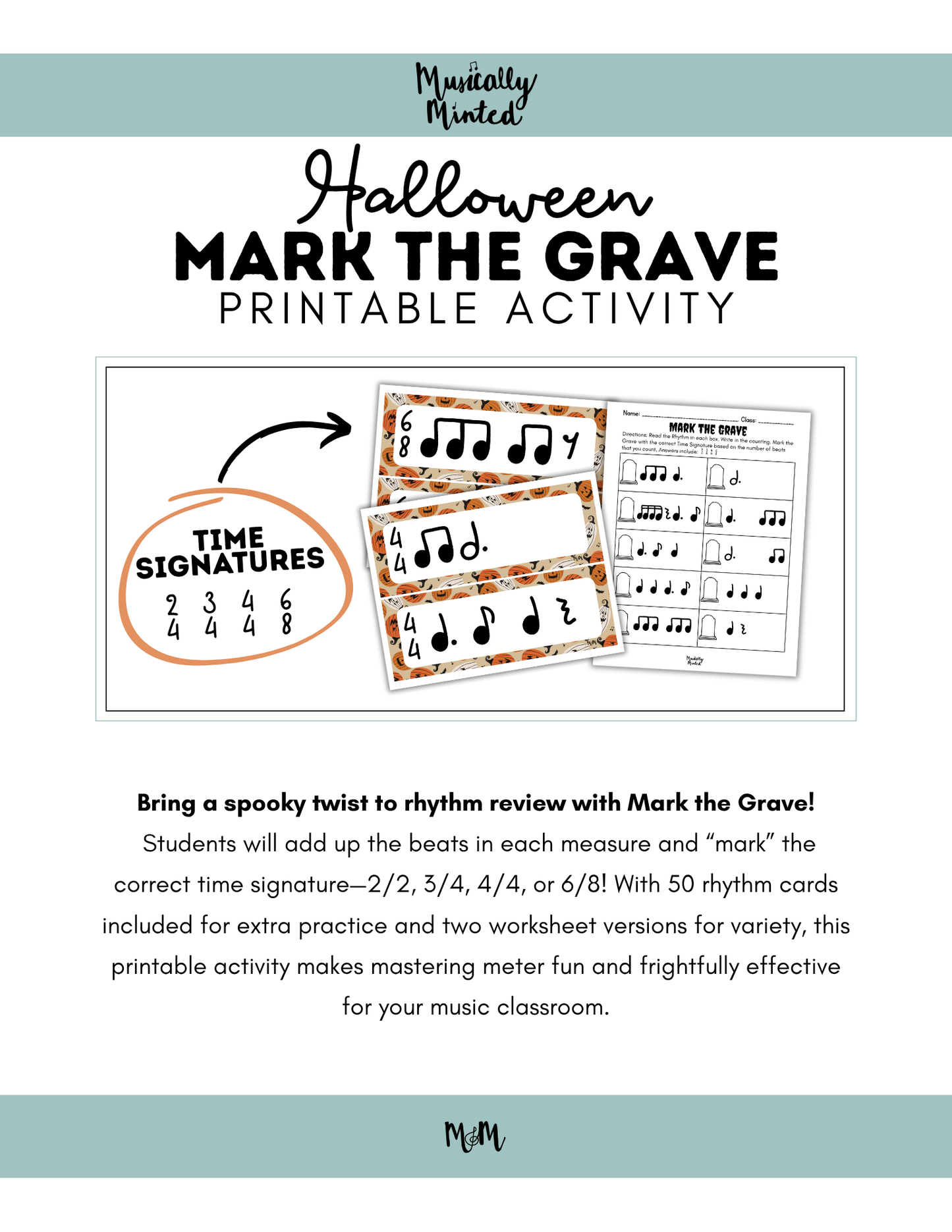 Halloween: Mark the Grave | Time Signature | Printable Rhythm Cards and Worksheet DIGITAL DOWNLOAD