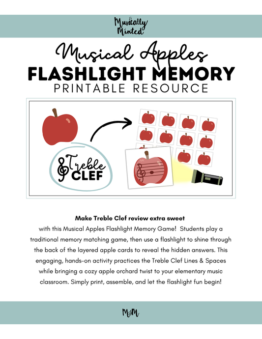 Musical Apples Flashlight Memory Game | Treble Clef | Fall Music Activity DIGITAL DOWNLOAD