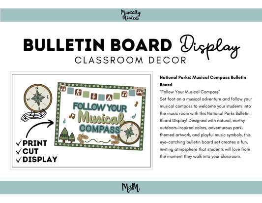 National Parks: Follow Your Musical Compass | Bulletin Board Display | Music Class Decor
