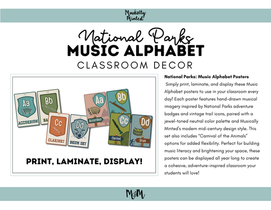 National Parks: Music Alphabet | Music Classroom Decor