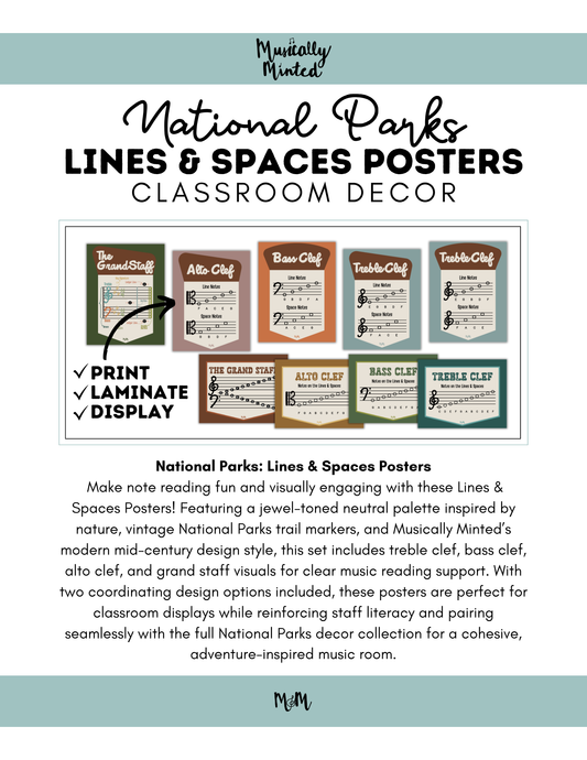 National Parks: Lines & Spaces Posters | Music Classroom Decor