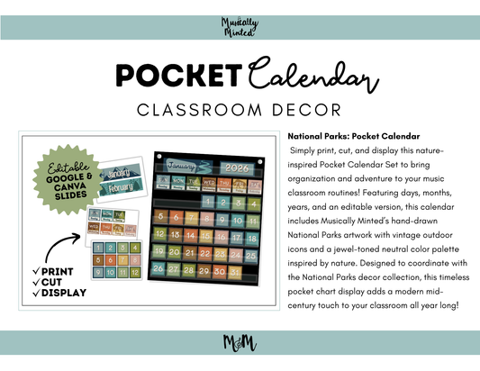 National Parks: Pocket Chart Calendar | Music Classroom Decor
