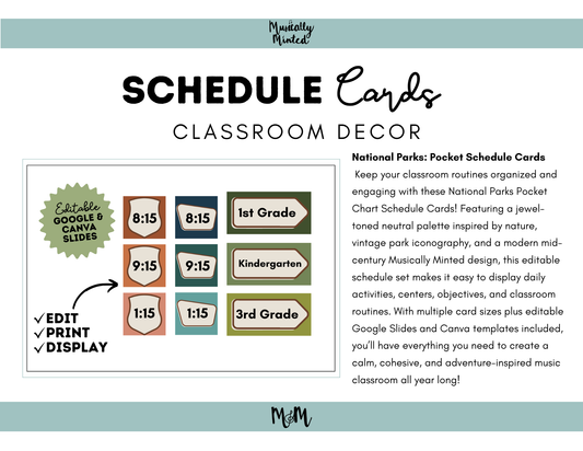National Parks: Pocket Chart Schedule Cards | Music Classroom Decor