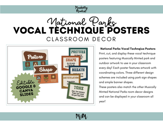 National Parks: Vocal Technique Posters | Music Classroom Decor