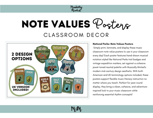 National Parks: Note Values Posters | Music Classroom Decor