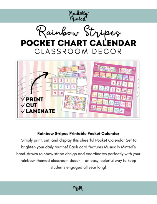 Rainbow Stripes: Pocket Chart Calendar DIGITAL DOWNLOAD