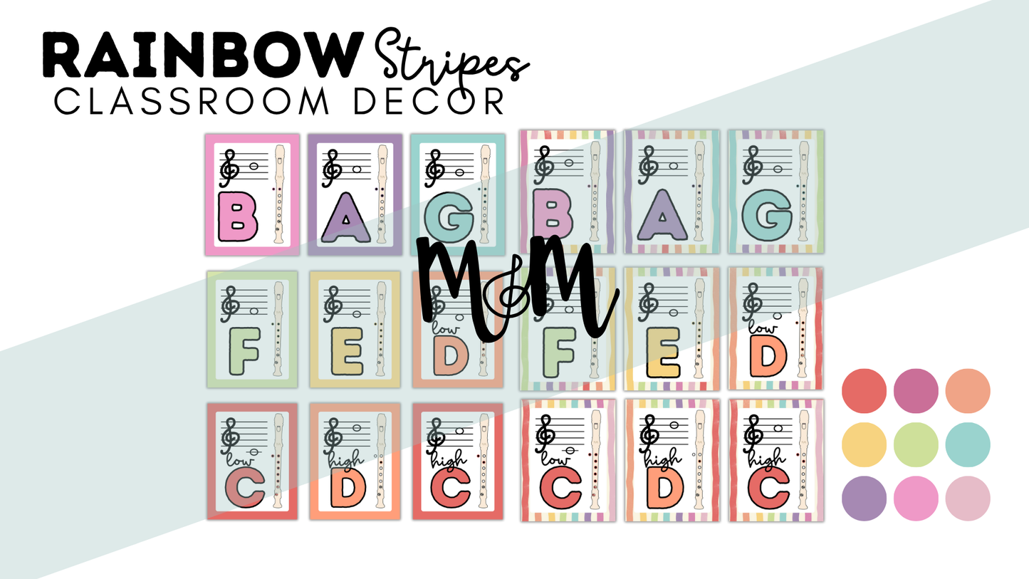 Rainbow Stripes: Recorder Fingering Posters DIGITAL DOWNLOAD