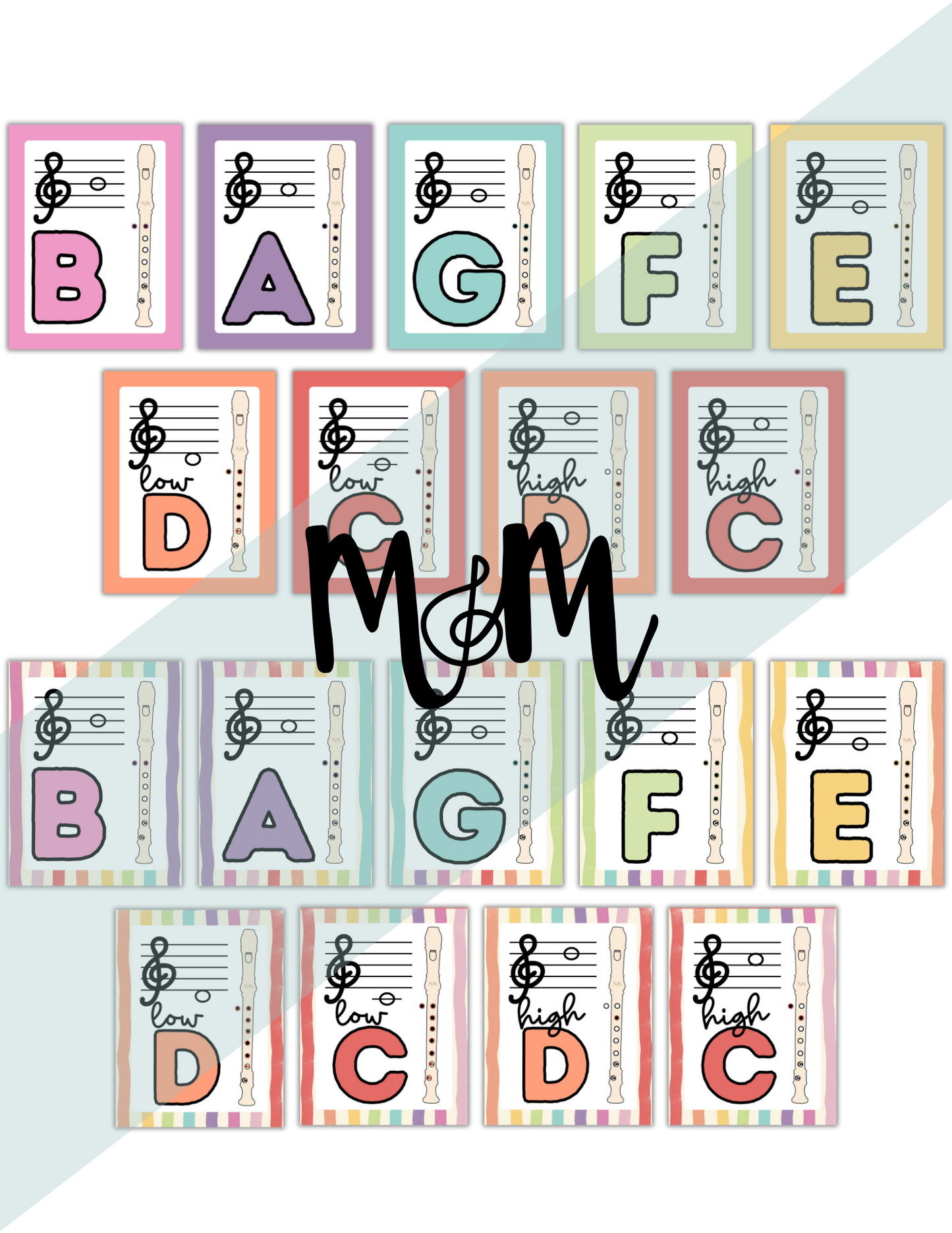 Rainbow Stripes: Recorder Fingering Posters DIGITAL DOWNLOAD