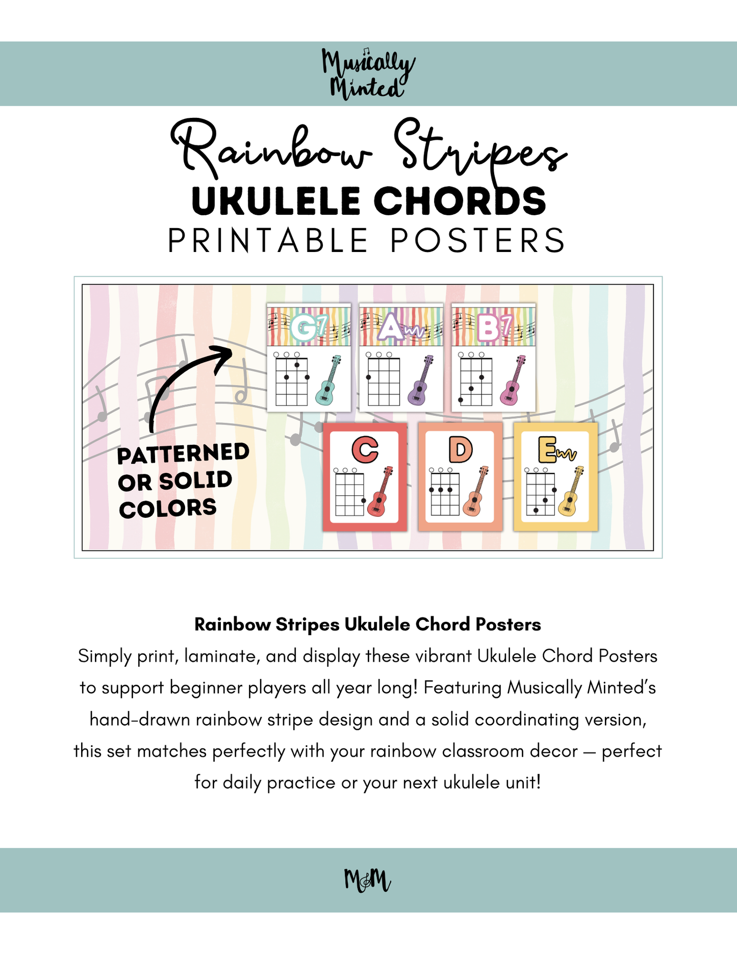 Rainbow Stripes: Ukulele Chord Posters DIGITAL DOWNLOAD