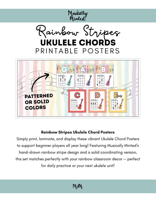 Rainbow Stripes: Ukulele Chord Posters DIGITAL DOWNLOAD