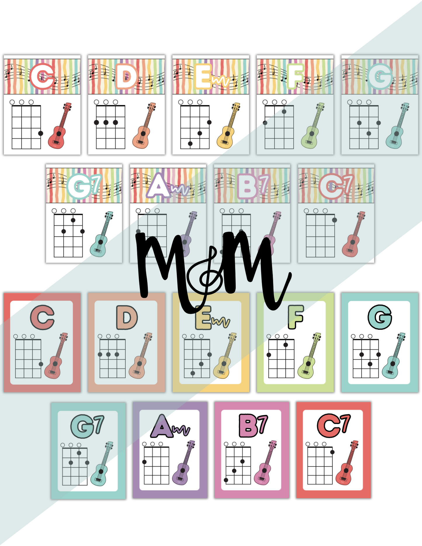 Rainbow Stripes: Ukulele Chord Posters DIGITAL DOWNLOAD