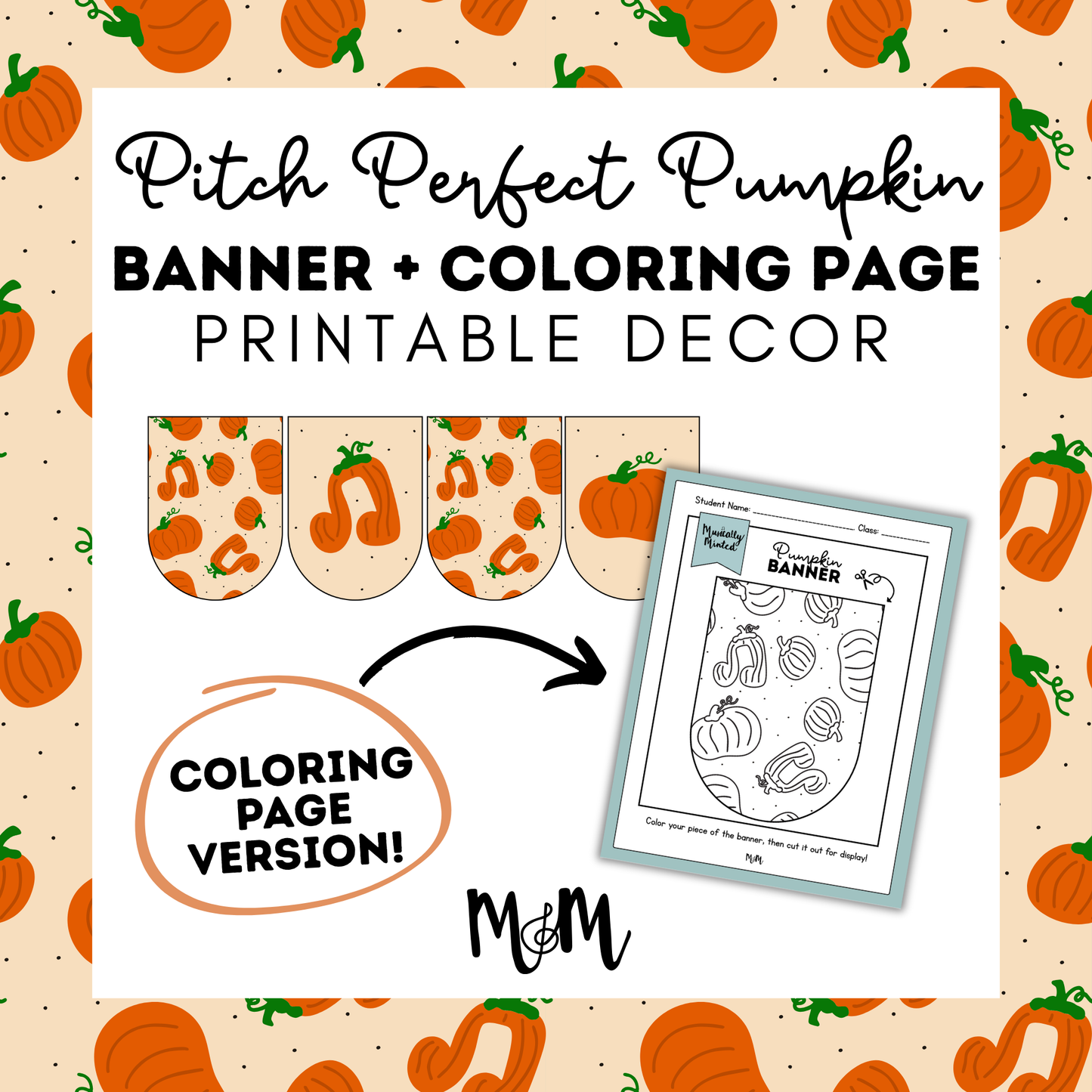Pitch Perfect Pumpkin: Music Class Banner and Coloring Activity DIGITAL DOWNLOAD