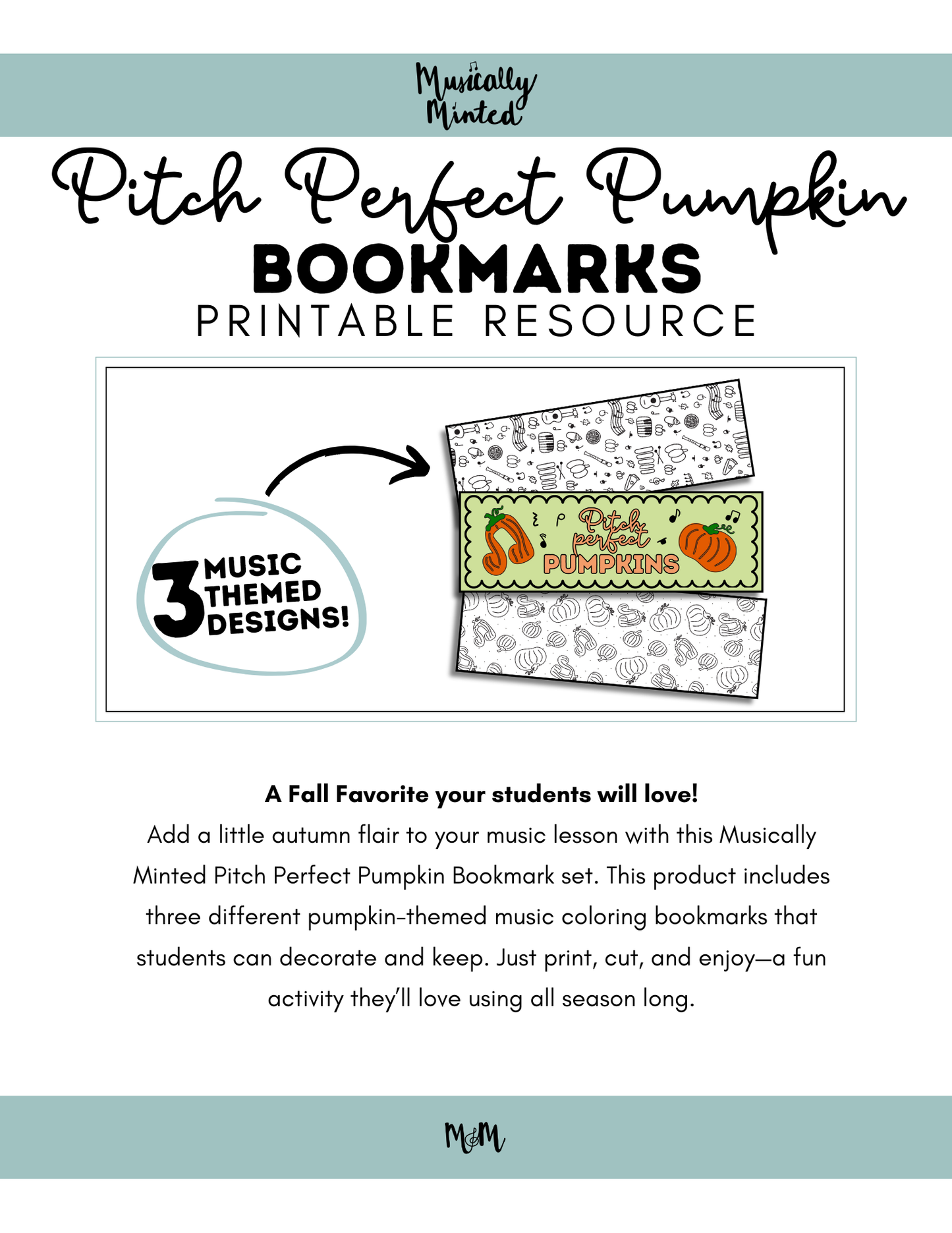 Pitch Perfect Pumpkin: Music Bookmarks | Printable Coloring Activity DIGITAL DOWNLOAD