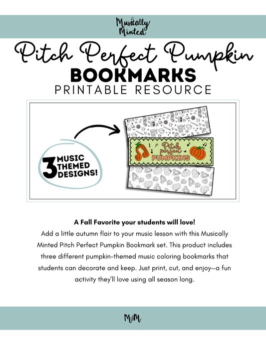 Pitch Perfect Pumpkin: Music Bookmarks | Printable Coloring Activity DIGITAL DOWNLOAD