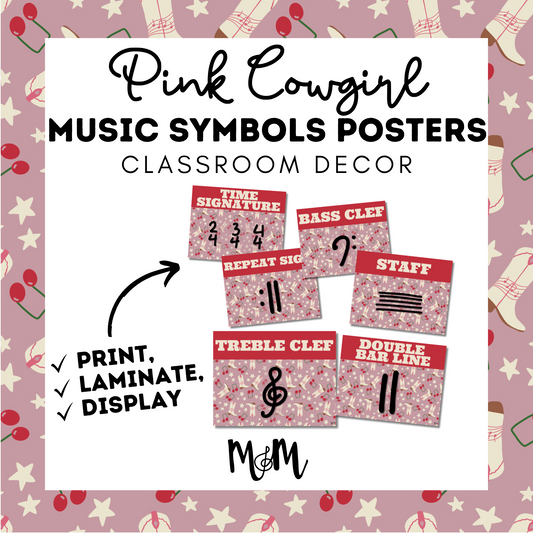 Pink Cowgirl: Music Symbols Posters DIGITAL DOWNLOAD