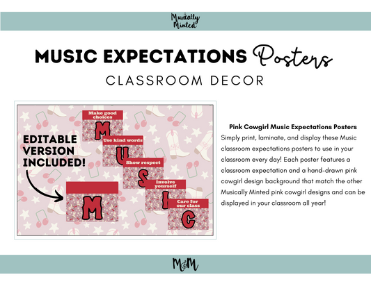 Pink Cowgirl: Classroom Expectation Posters DIGITAL DOWNLOAD