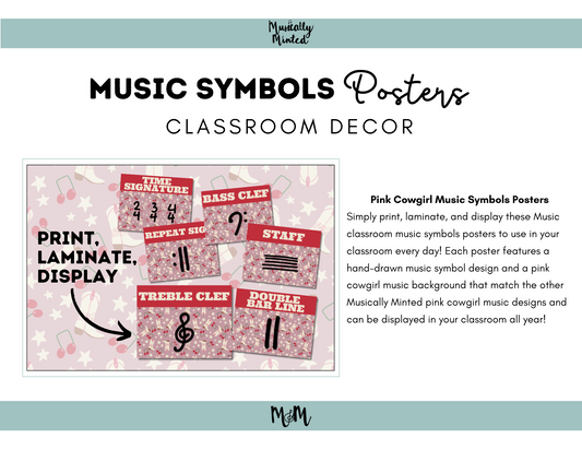 Pink Cowgirl: Music Symbols Posters DIGITAL DOWNLOAD