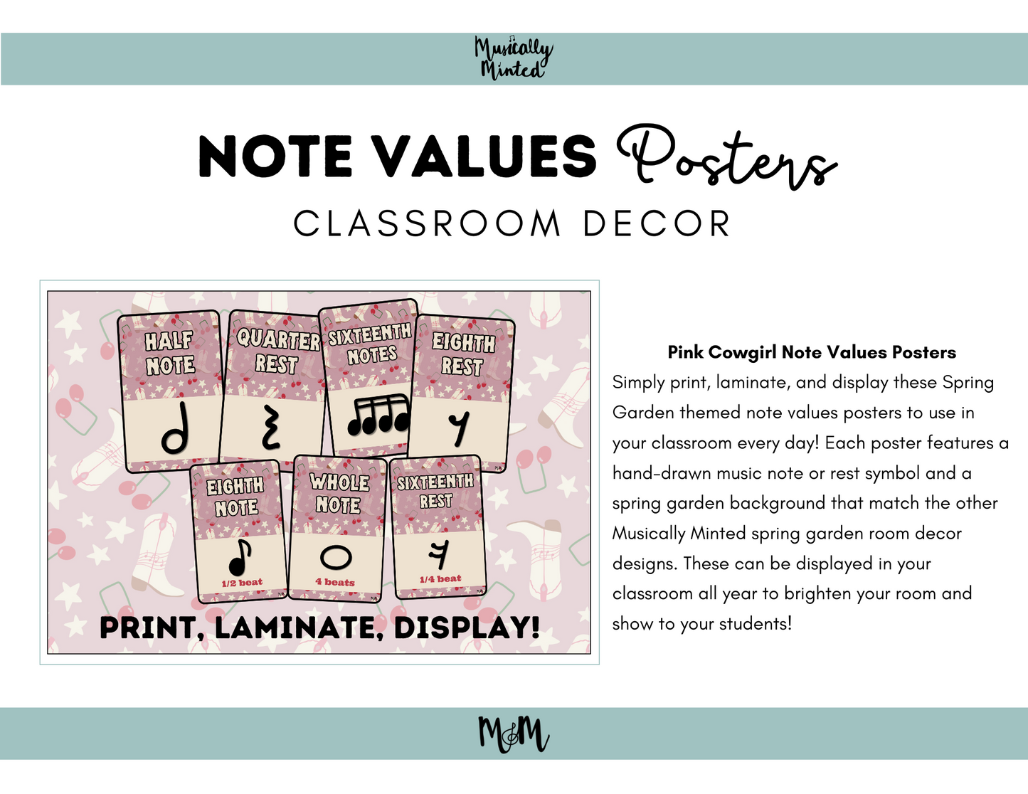 Pink Cowgirl: Note Values Posters DIGITAL DOWNLOAD