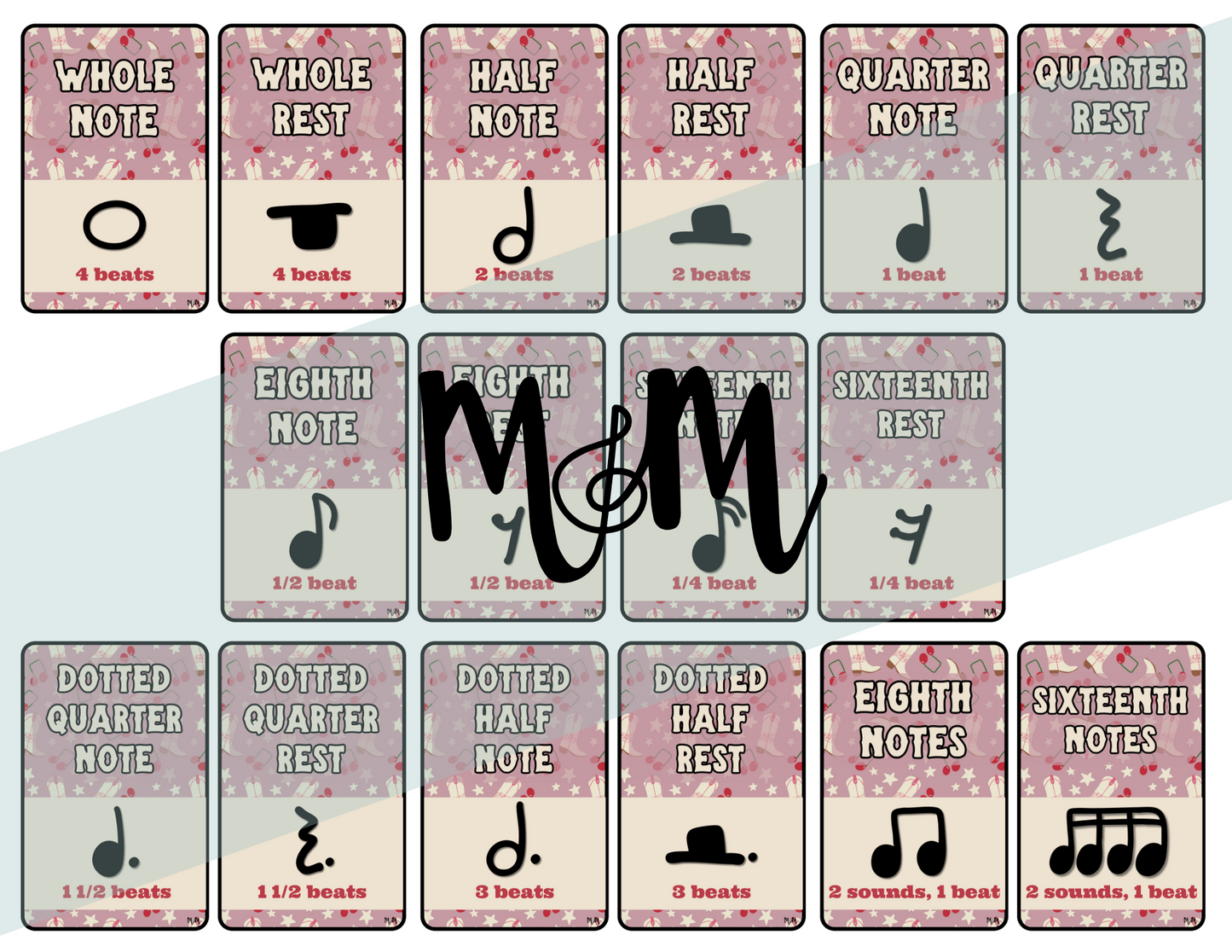 Pink Cowgirl: Note Values Posters DIGITAL DOWNLOAD