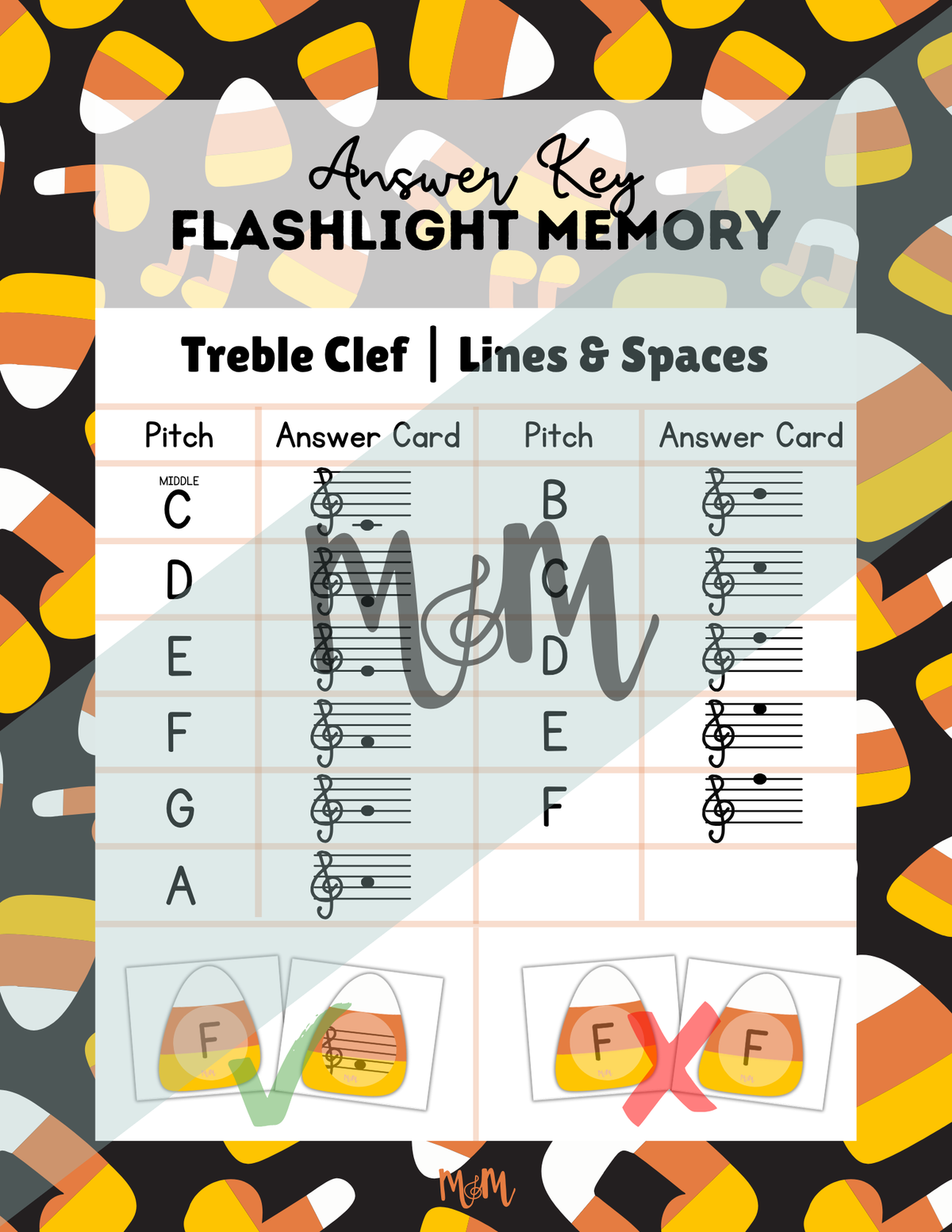 Candy Corn Flashlight Memory Game | Treble Clef | Fall Music Activity DIGITAL DOWNLOAD