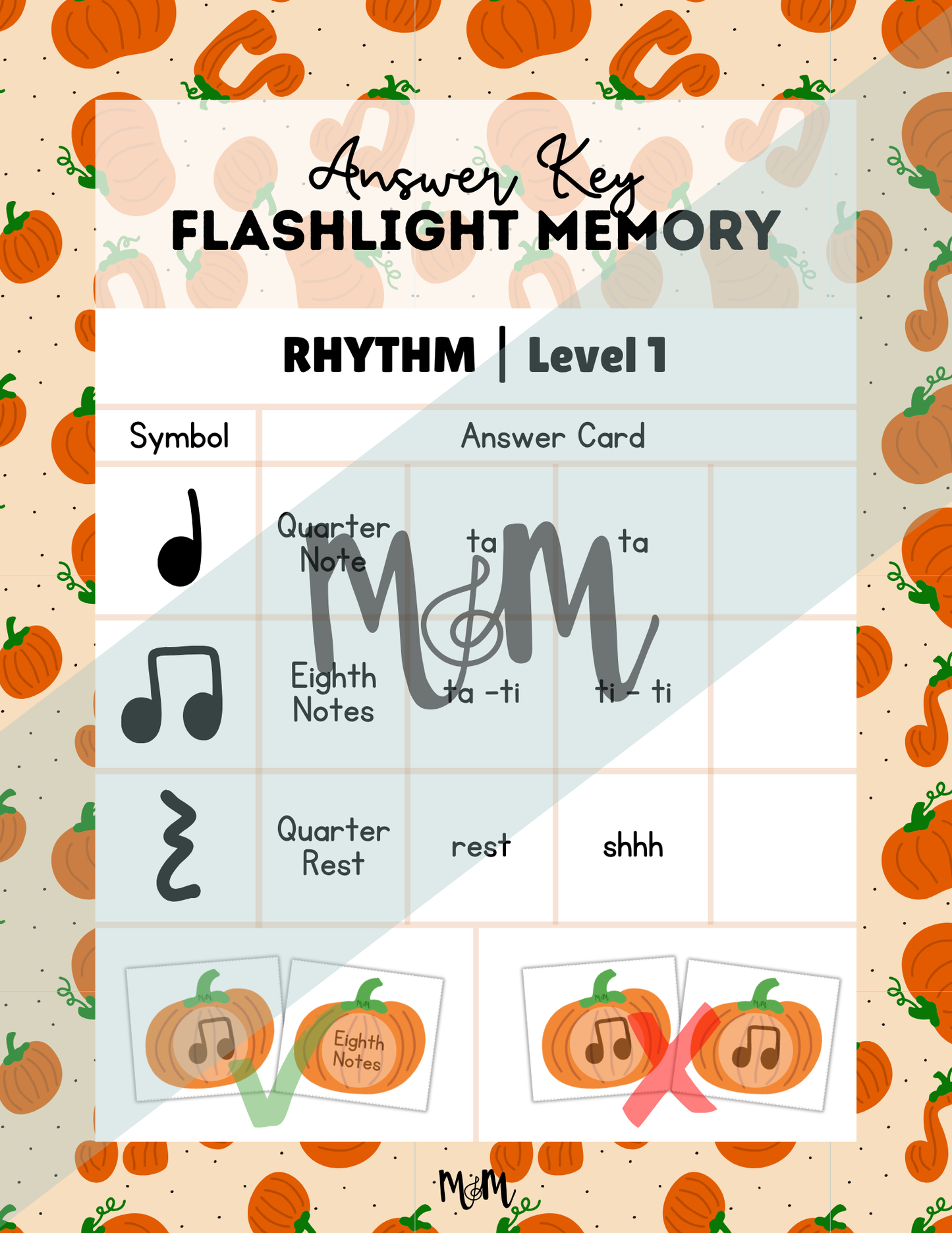 Pitch Perfect Pumpkin Flashlight Memory Game | Rhythm Level 1 | Fall Music Activity DIGITAL DOWNLOAD