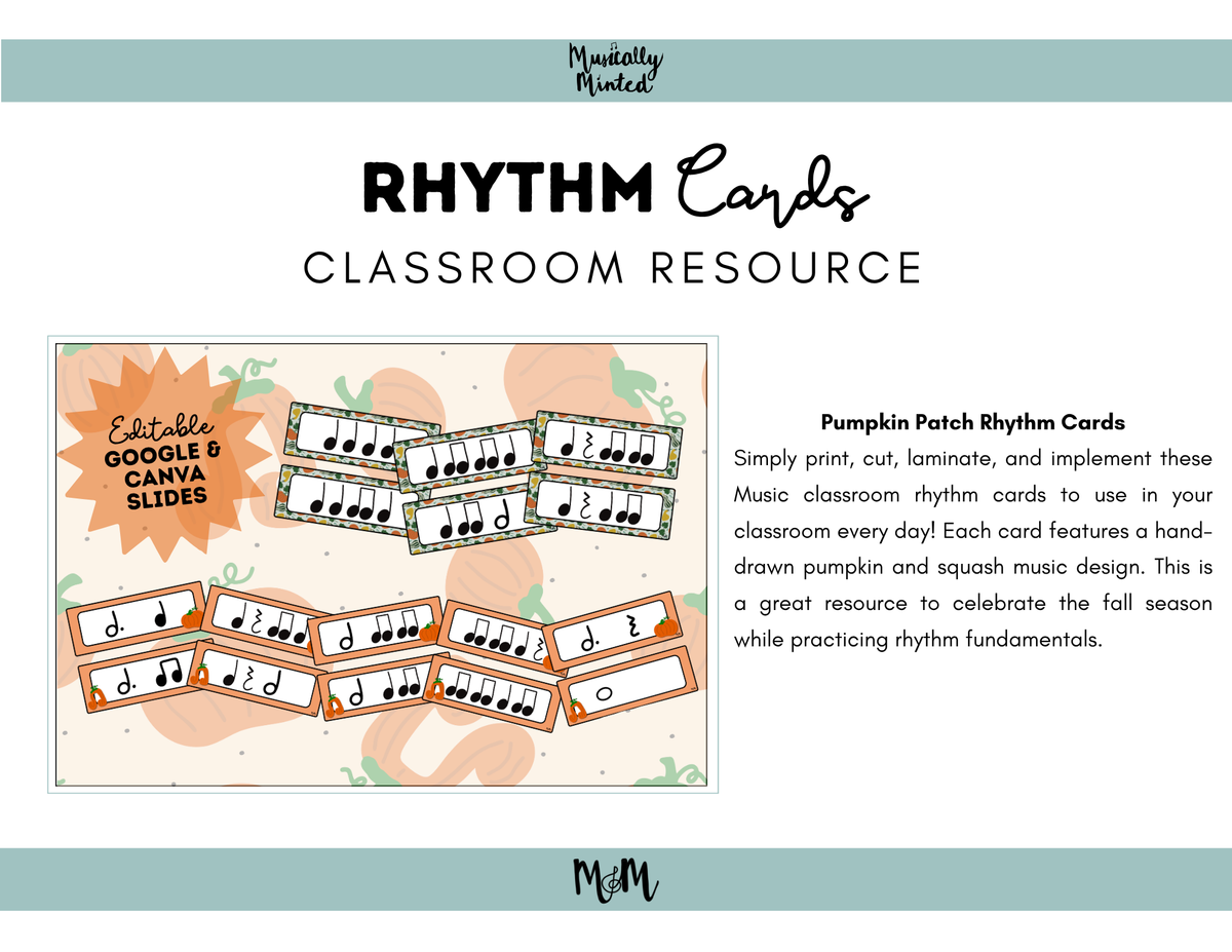 Pumpkin Patch | Rhythm Cards | Printable Music Classroom Decor DIGITAL DOWNLOAD