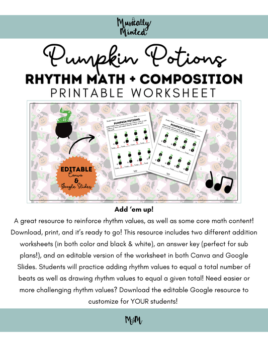 Pumpkin Potions: Rhythm Math Worksheet | Music Class Printable Activity DIGITAL DOWNLOAD