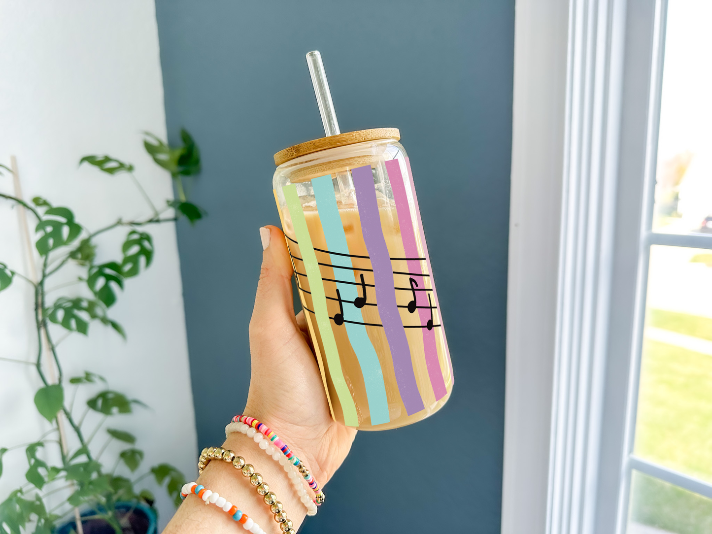 Rainbow Stripes Glass Can