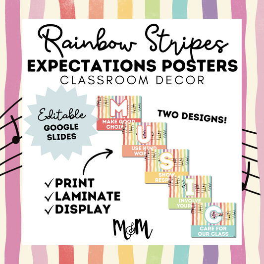 Rainbow Stripes: Classroom Expectation Posters DIGITAL DOWNLOAD