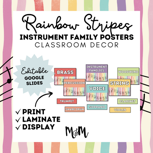 Rainbow Stripes: Instrument Families Posters DIGITAL DOWNLOAD