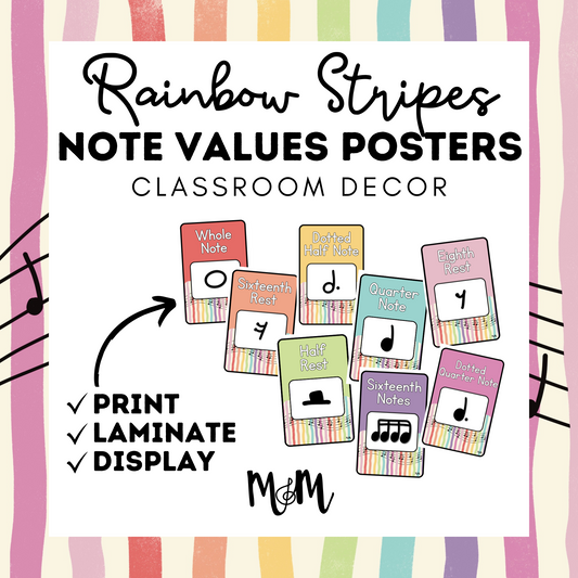 Rainbow Stripes: Note Values Posters DIGITAL DOWNLOAD