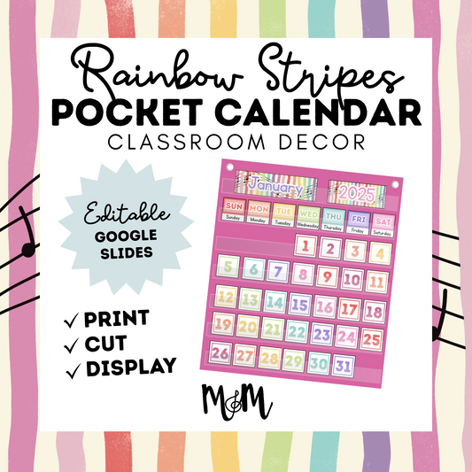 Rainbow Stripes: Pocket Chart Calendar DIGITAL DOWNLOAD