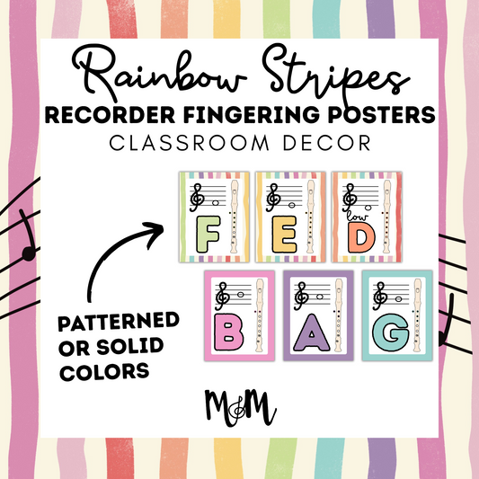 Rainbow Stripes: Recorder Fingering Posters DIGITAL DOWNLOAD