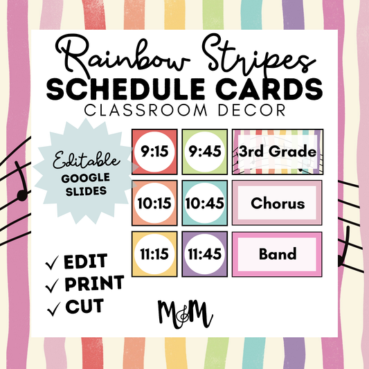 Rainbow Stripes: Pocket Chart Schedule Cards DIGITAL DOWNLOAD