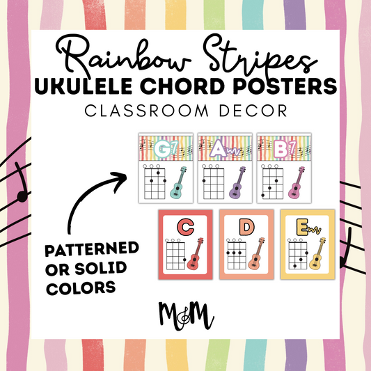 Rainbow Stripes: Ukulele Chord Posters DIGITAL DOWNLOAD