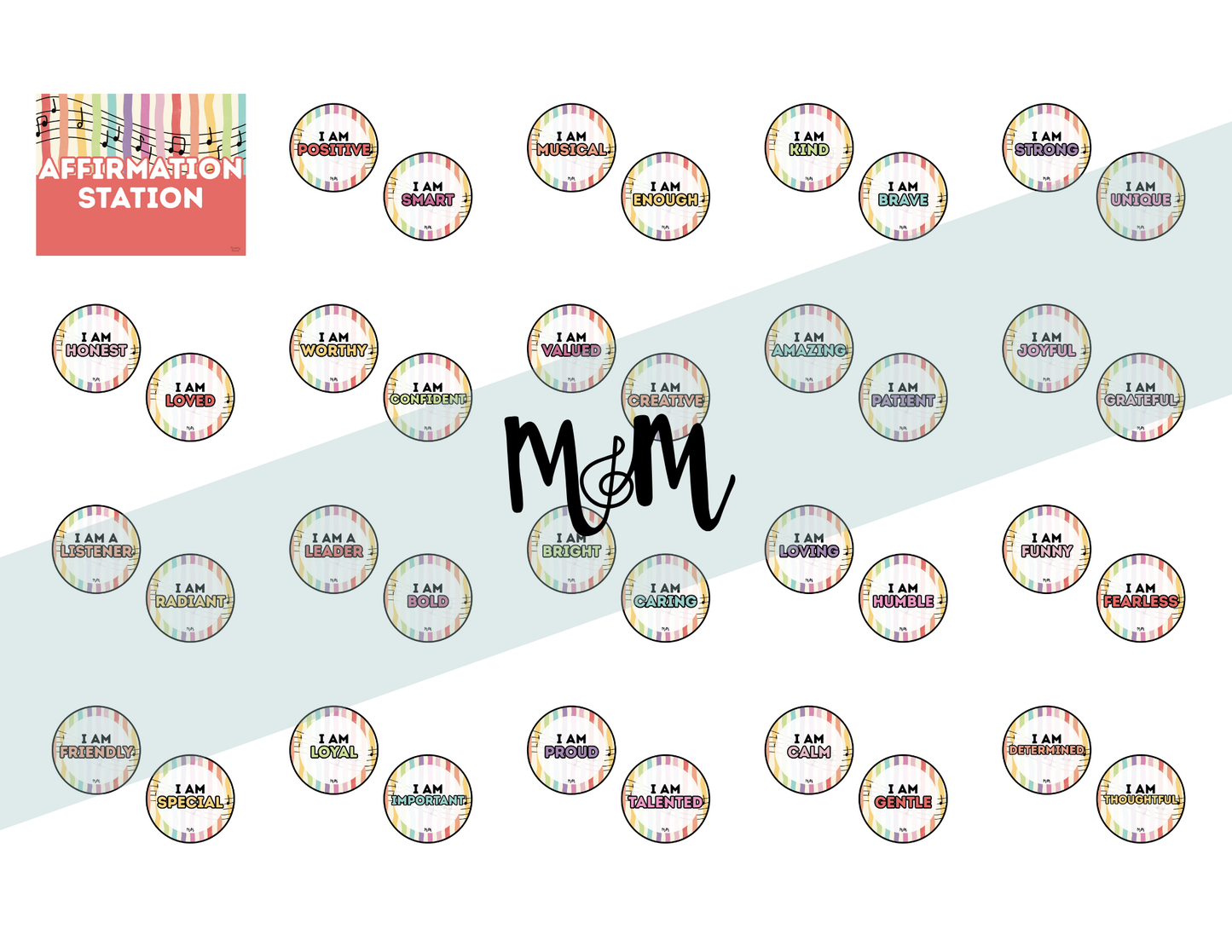 Rainbow Stripes: Affirmation Station | Music Classroom Decor