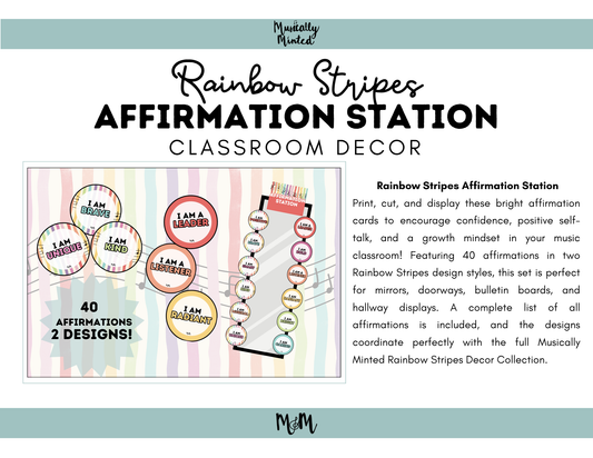 Rainbow Stripes: Affirmation Station | Music Classroom Decor