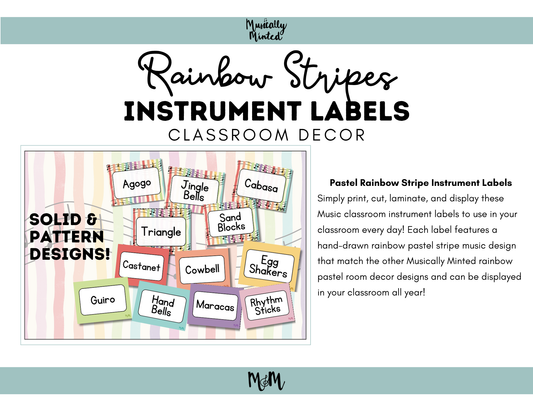 Rainbow Stripes: Instrument Labels DIGITAL DOWNLOAD