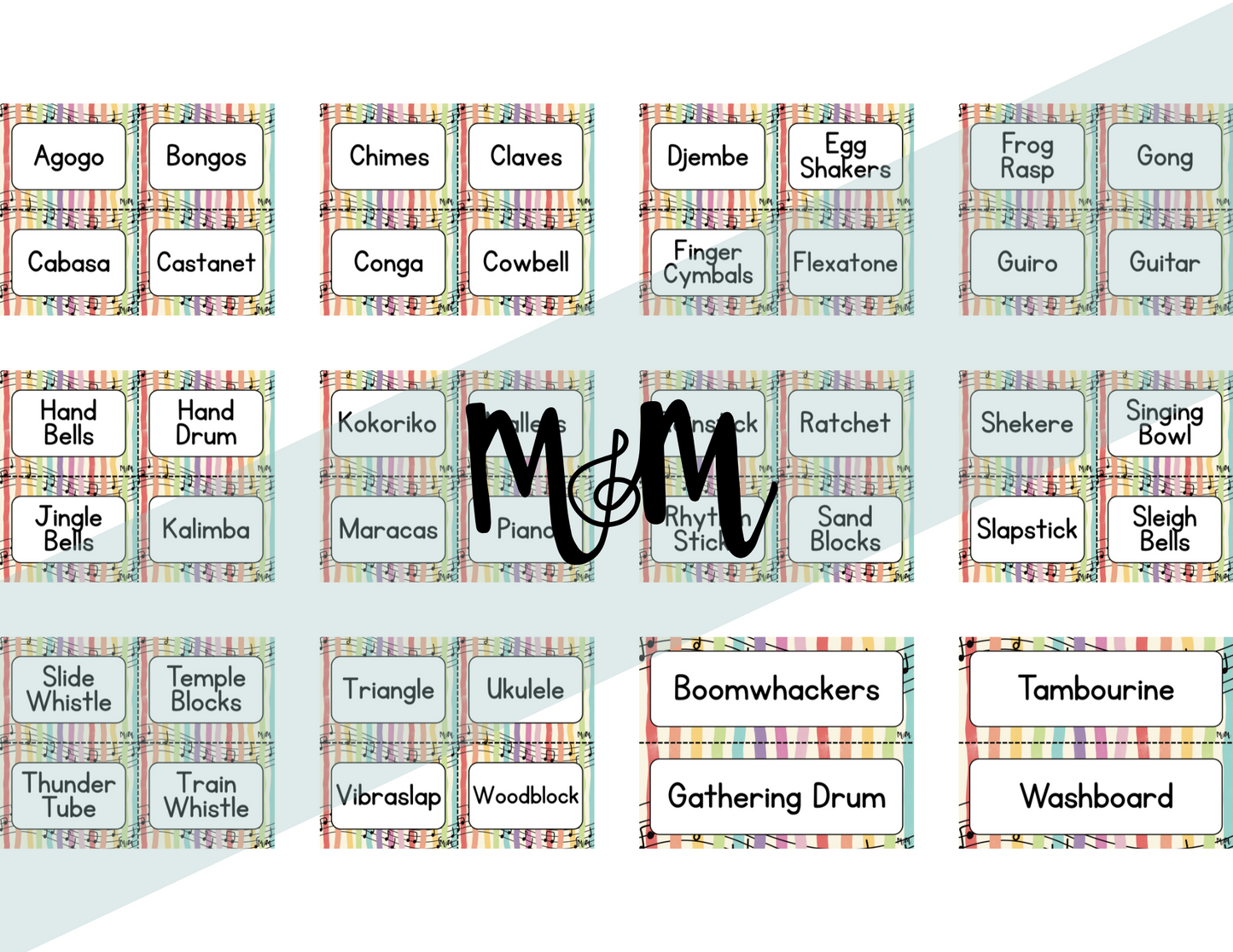 Rainbow Stripes: Instrument Labels DIGITAL DOWNLOAD