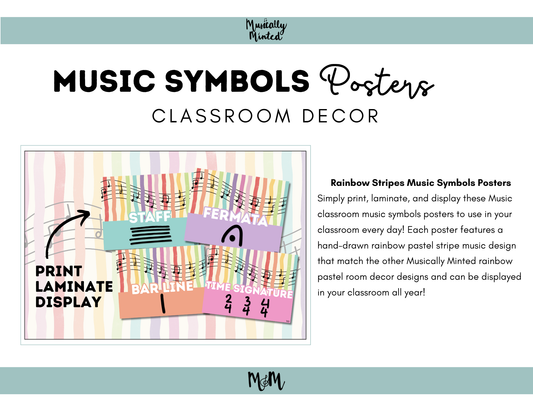 Rainbow Stripes: Music Symbols Posters DIGITAL DOWNLOAD