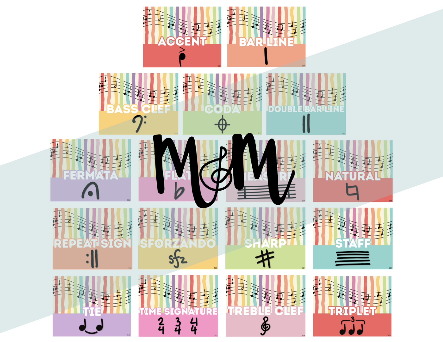 Rainbow Stripes: Music Symbols Posters DIGITAL DOWNLOAD
