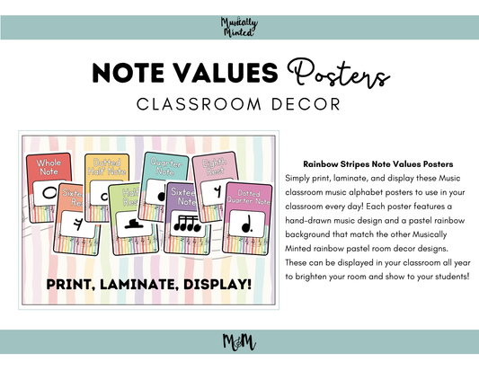 Rainbow Stripes: Note Values Posters DIGITAL DOWNLOAD