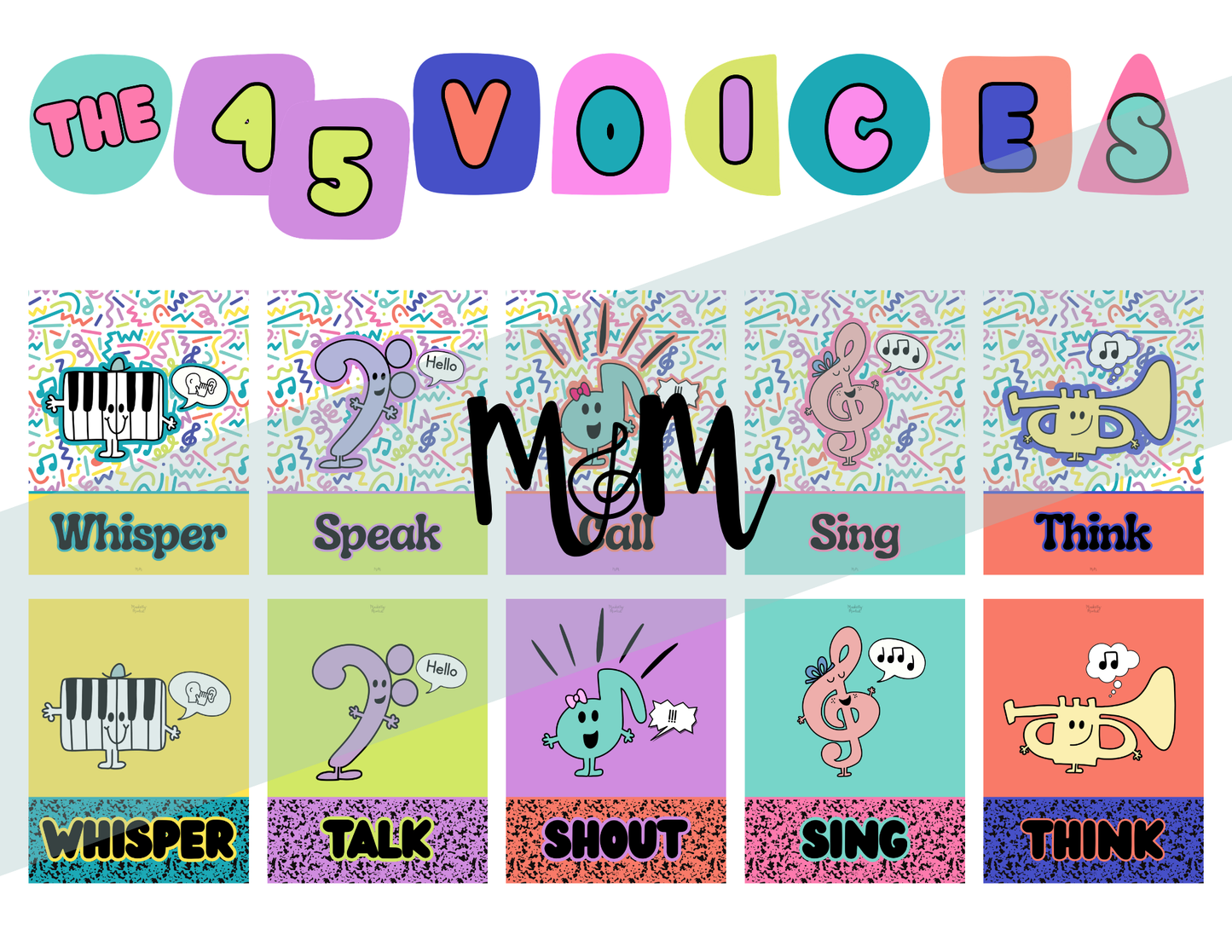 Retro Brights: Five Voices Posters | Music Classroom Decor