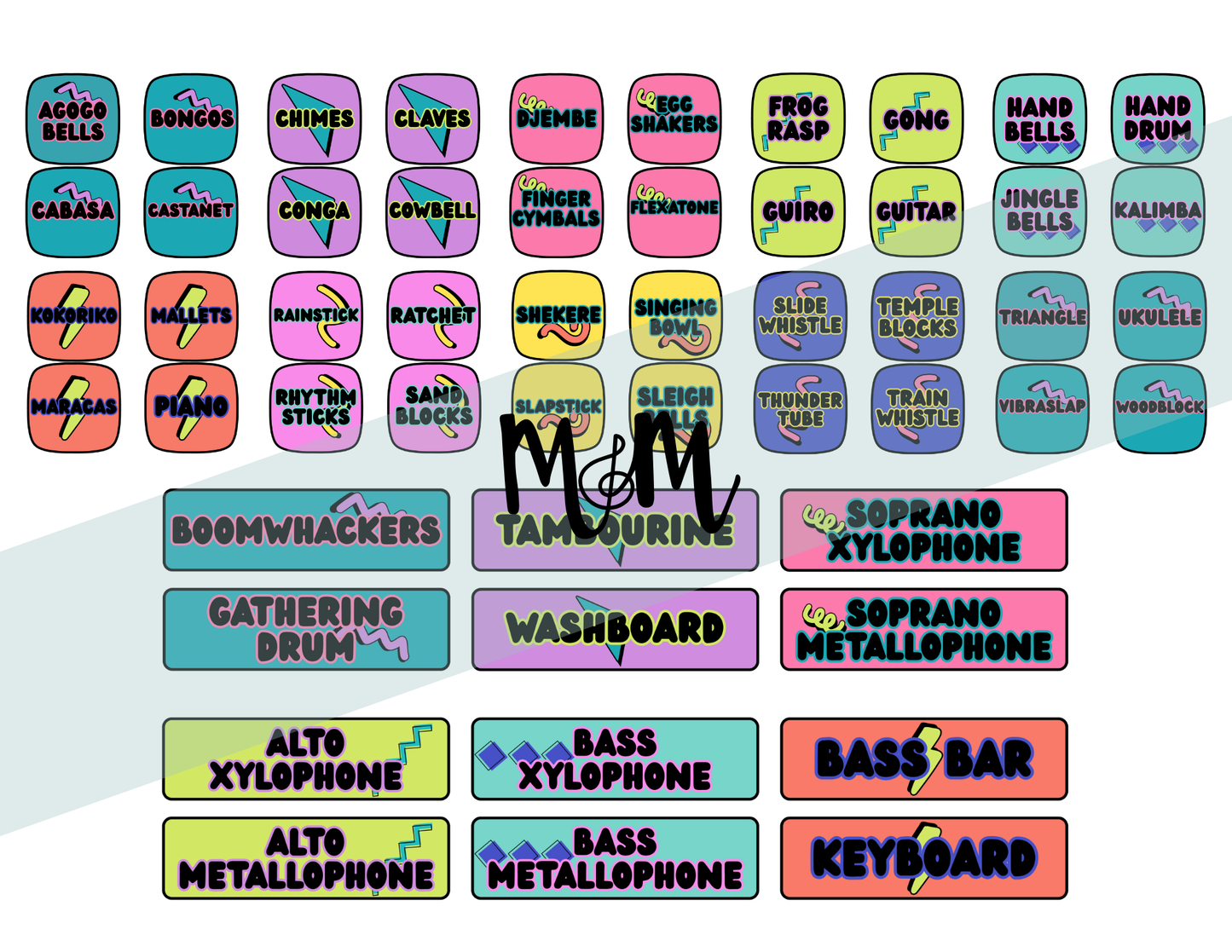 Retro Brights: Instrument Labels | Music Classroom Decor