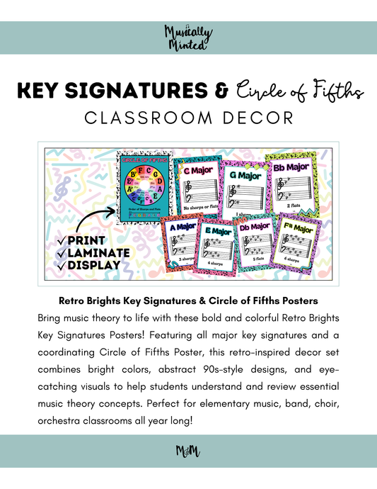 Retro Brights: Circle of Fifths & Key Signature Posters | Music Decor